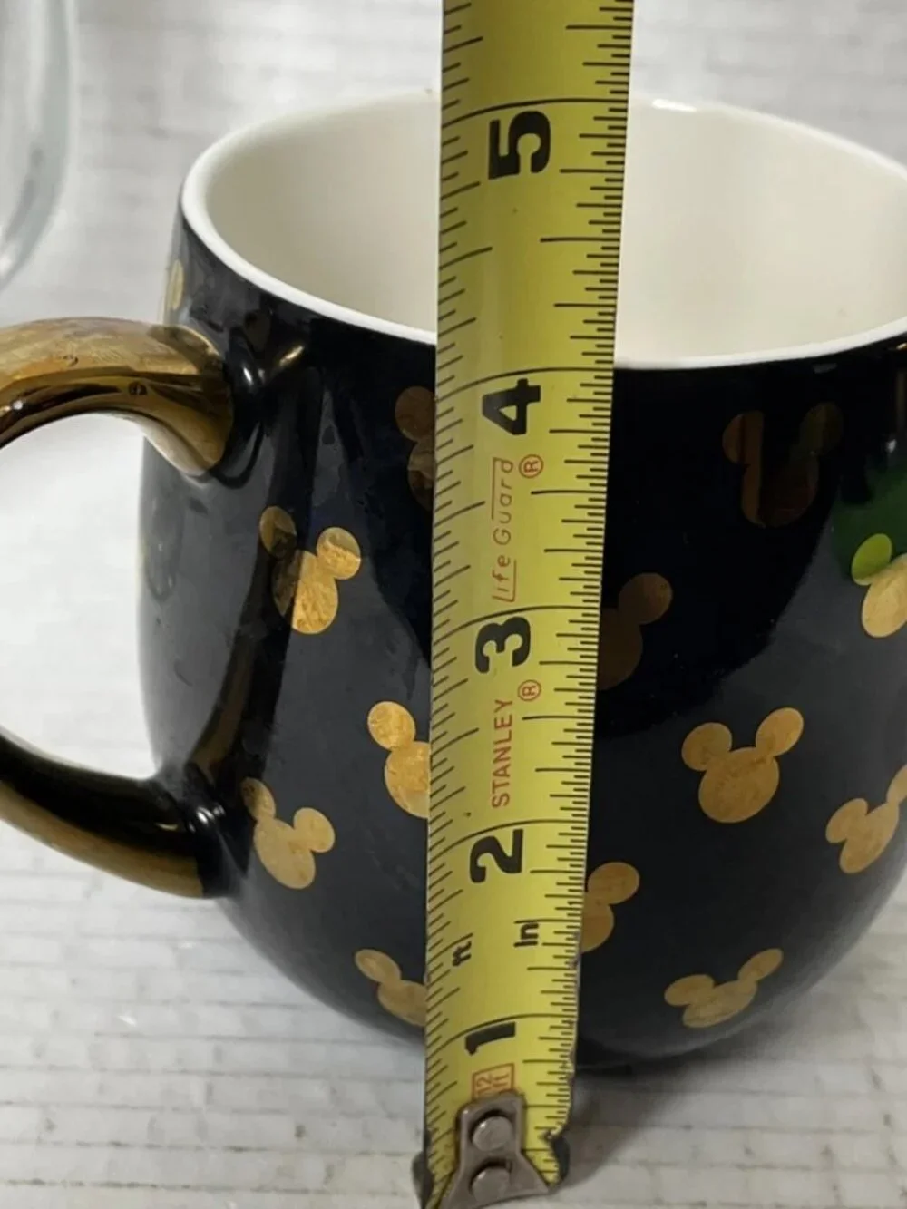 Disney MICKEY MOUSE MUG Black Gold Porcelain Coffee Cup Metallic Handle 16oz
